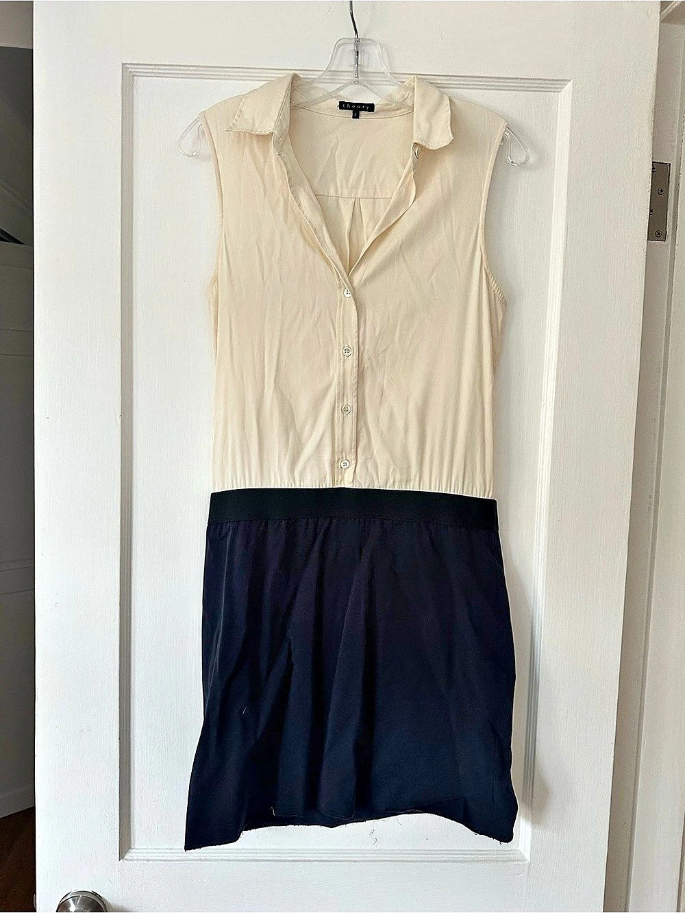 Theory Sleeveless Mini Dress in Black & Cream Size 8